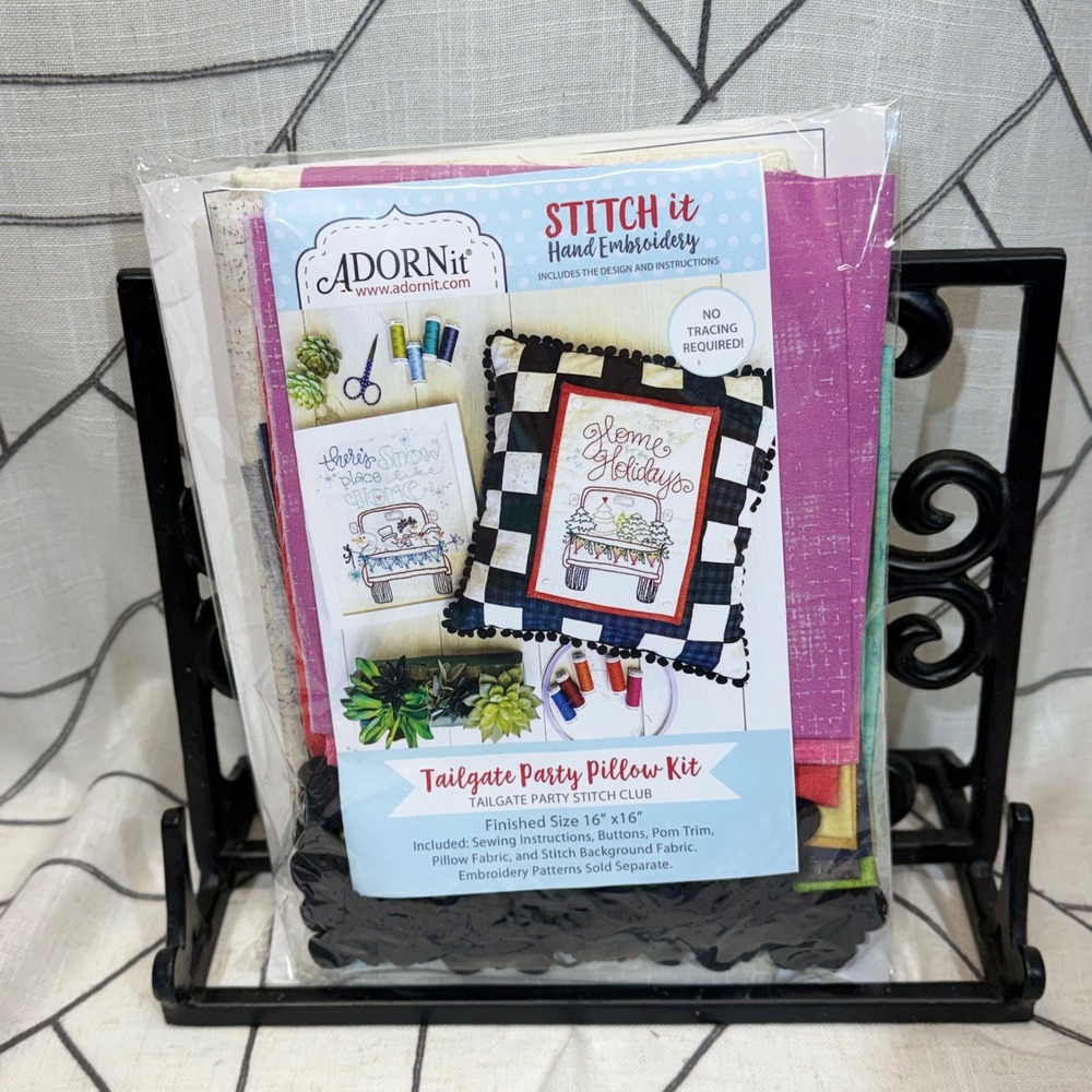 Adornit Tailgate Party Pillow Kit 16x16 Holiday Hand Embroidery Stitch Club